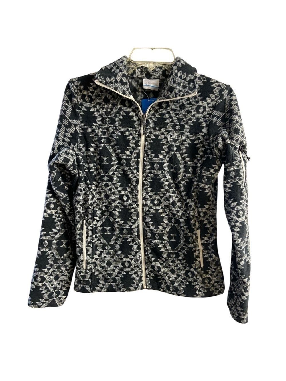 Columbia zip up fleece sweatshirt tribal print dark grey XS/S NWT